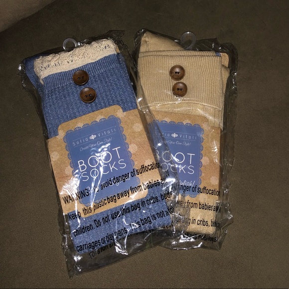 NWT Sofia Vitali Boot Socks Denim & Tan - Picture 2 of 5